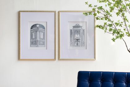 Set of 2 Fake Pencil Architectual Wall Art, Wall Decor Accent, 24" x 32"