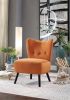 Unique Style Orange Velvet Covering Accent Chair Button-Tufted Back Brown Finish Wood Legs Modern Home Furniture