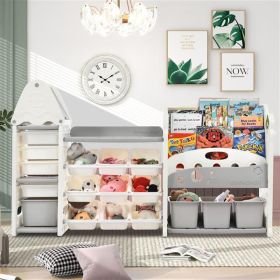 Kids Bookshelf Toy Storage Organizer with 17 Bins and 5 Bookshelves, Multi-functional Nursery Organizer Kids Furniture Set Toy Storage Cabinet Unit wi