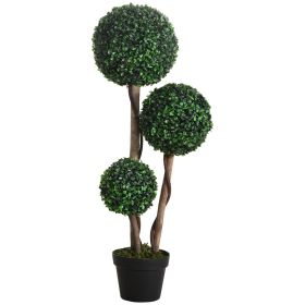 Artificial Plant for Home Decor Indoor & Outdoor Fake Plants Artificial Tree in Pot, 3 Ball Boxwood Topiary Tree for Home Office, Living Room Decor, D