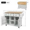 Kitchen Cart with Rubber wood Drop-Leaf Countertop ,Cabinet door internal storage racks,Kitchen Island on 5 Wheels with Storage Cabinet and 3 Drawers