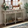 Rustic Brushed Texture Entryway Table Console Table with Drawers and Bottom Shelf for Living Room (Grey Wash)