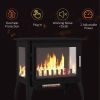 1000W/1500W 24" Electric Fireplace Stove, Freestanding Fireplace Heater with Realistic Flame, Adjustable Temperature, Black-AS