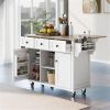 Kitchen Cart with Rubber wood Drop-Leaf Countertop ,Cabinet door internal storage racks,Kitchen Island on 5 Wheels with Storage Cabinet and 3 Drawers