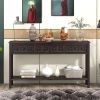 Rustic Entryway Console Table, 60" Long Sofa Table with two Different Size Drawers and Bottom Shelf for Storage (Espresso)