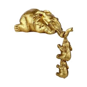 Golden Resin Elephant Sculpture Collectible Figurines Animal Ornaments Cute Bling Elephant Book Decor Presents Antique Gifts (Color: Gold, Ships From: CN)