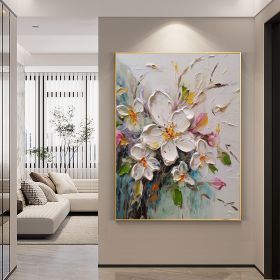 Hand Painted Oil Painting Abstract Original Flower Oil Painting On Canvas Large Wall Art Original White Floral Painting Floral Custom Painting Living (Style: 1, size: 90x120cm)