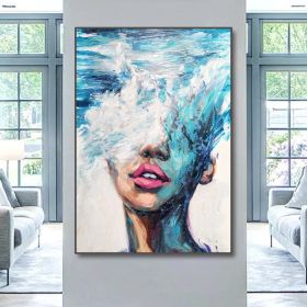 Hand Painted Oil Painting Abstract Portrait Wall Art Hand painted-Nordic Light Blue Girl Oil Paintings On Canvas-Hand Made-For Home Decoration (Style: 1, size: 150x220cm)