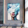 Hand Painted Oil Painting Abstract Portrait Wall Art Hand painted-Nordic Light Blue Girl Oil Paintings On Canvas-Hand Made-For Home Decoration